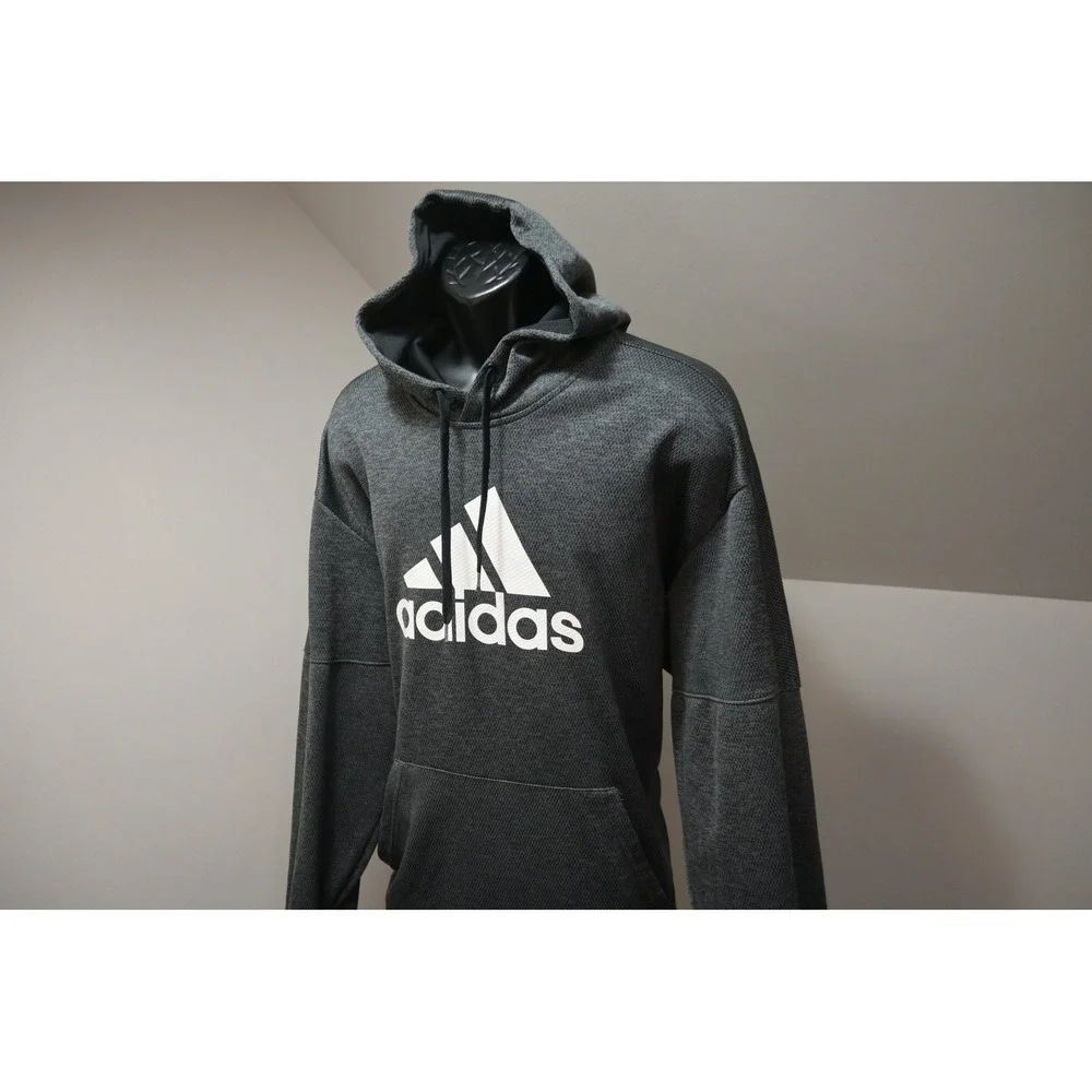 Adidas Hoodie Mens 2XL Gray Pullover Graphic‎ Tech Fleece Activewear Excellent